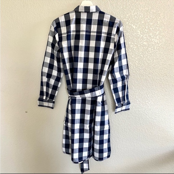 - J. Crew Gingham Navy Blue & White belted shirtdress NWT Size 2 - Picture 5 of 7